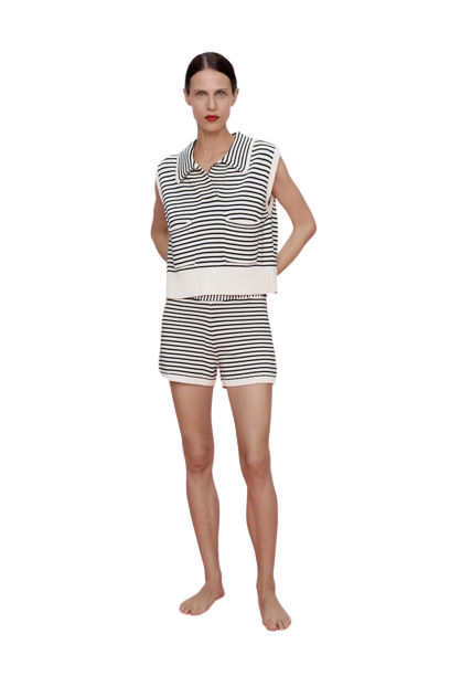 Striped Knitted Vest & Shorts Set