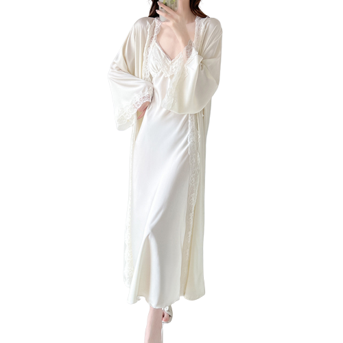 Ice Silk Night Dress & Robe Set